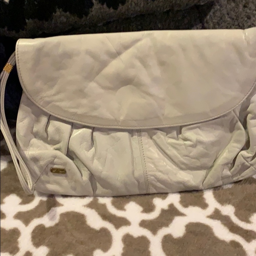 Cream leather clutch